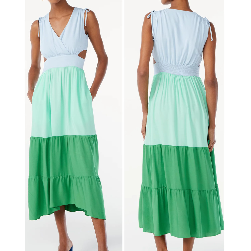 Scoop | Daryl Color-Block V-Neck Midi/Maxi Dress with Pockets & Side Cut-Outs